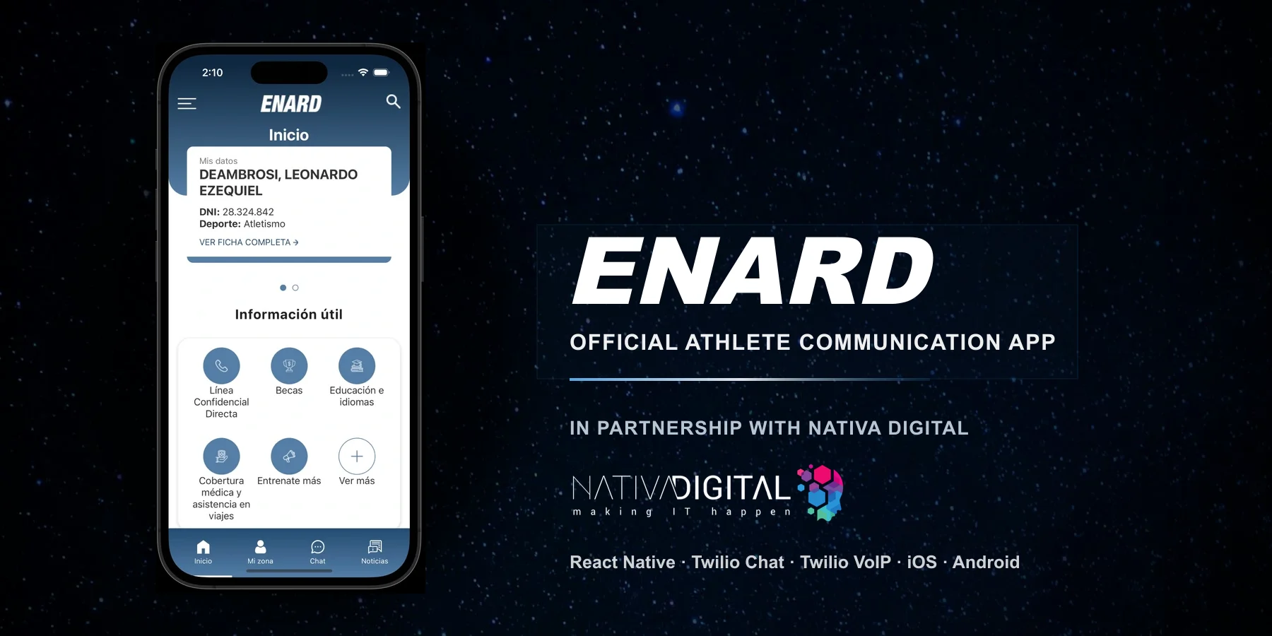ENARD athlete communication app in partnership with Nativa Digital