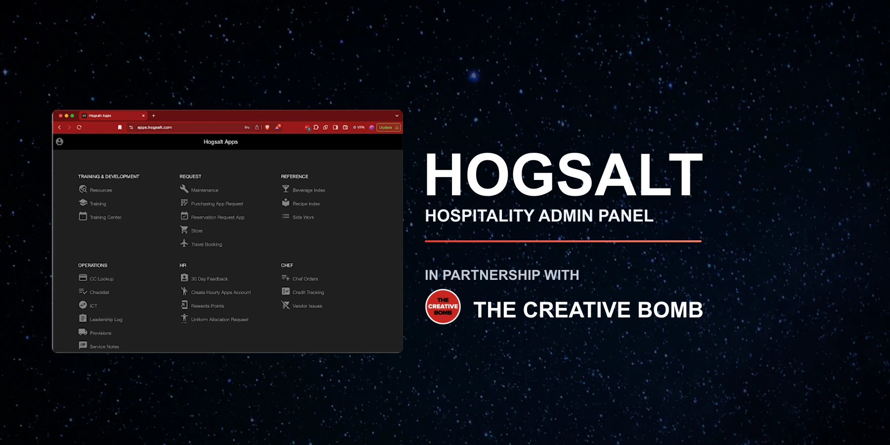 Hogsalt Hospitality admin panel in partnership with The Creative Bomb